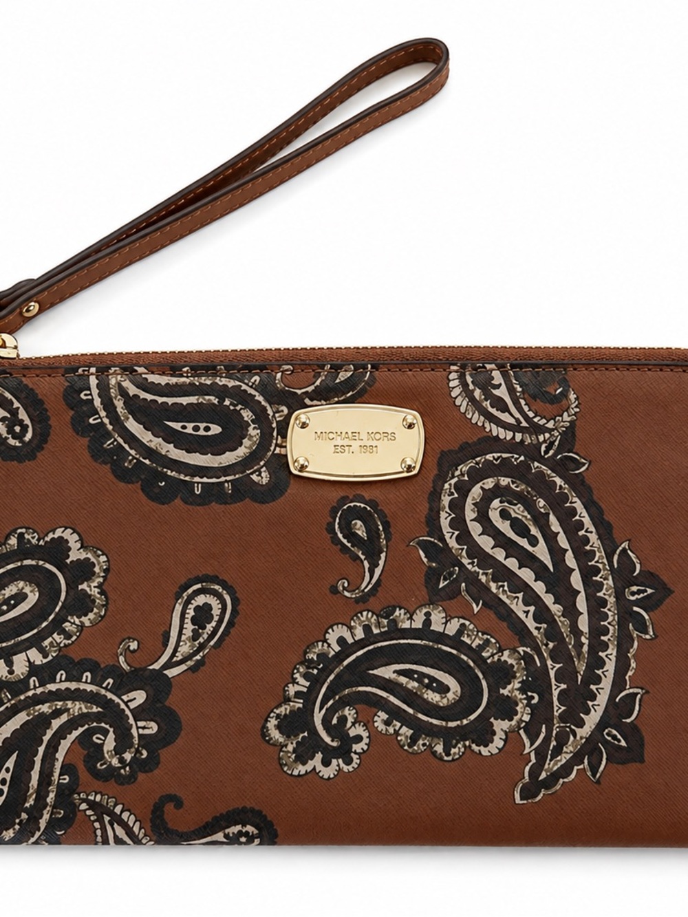 Michael Kors Brown Paisley Wristlet Clutch